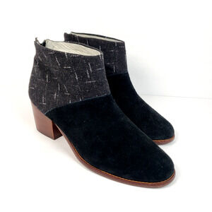 Toms Leila Womens Size 12 Black Suede Wool 2.5" Heel Ankle Booties Shoes 740616